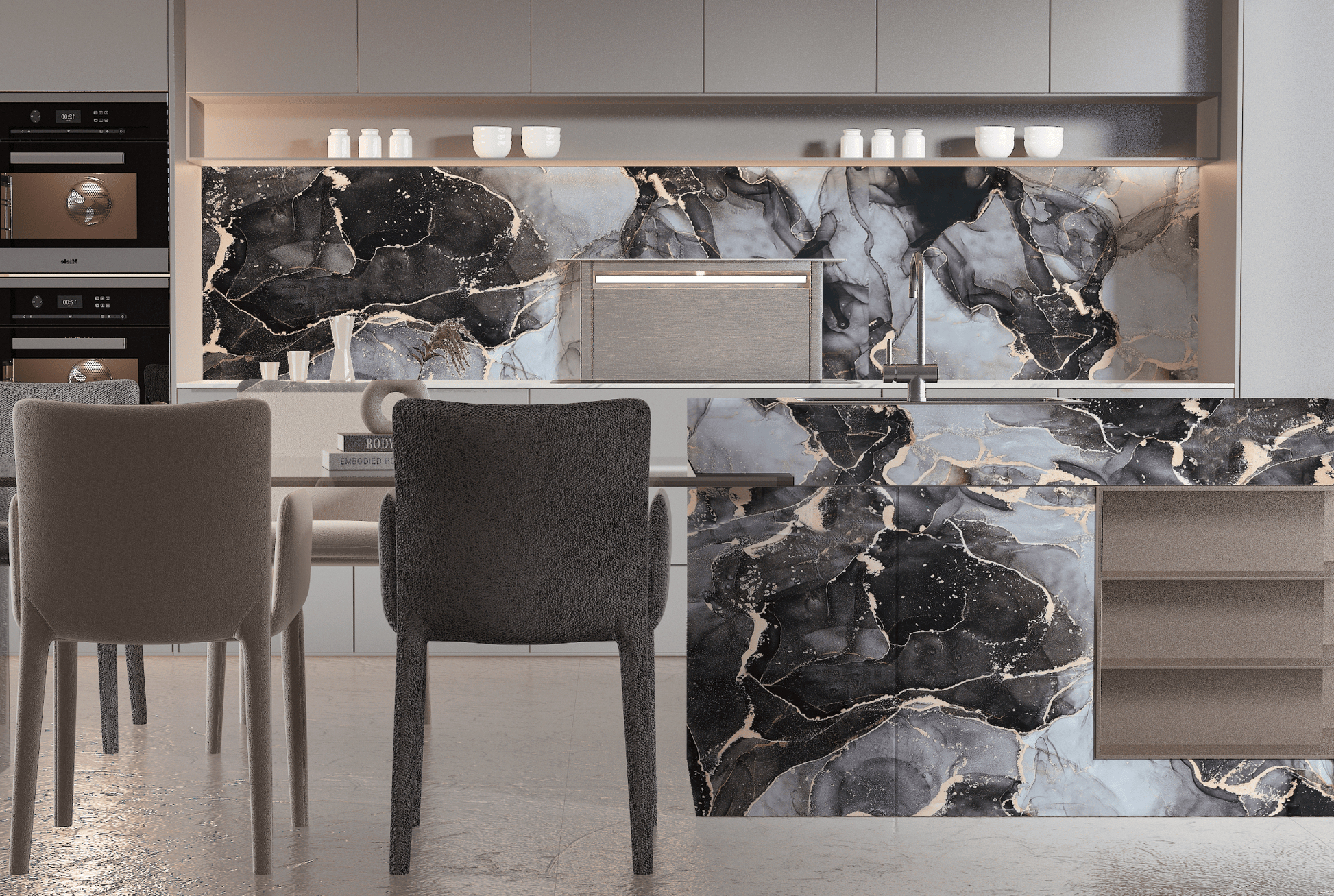PVC 3D MARBLE SHEET GOLDEN BLACK ONYX. Wall Decor Center. Kitchen Backsplash with PVC Marble sheets