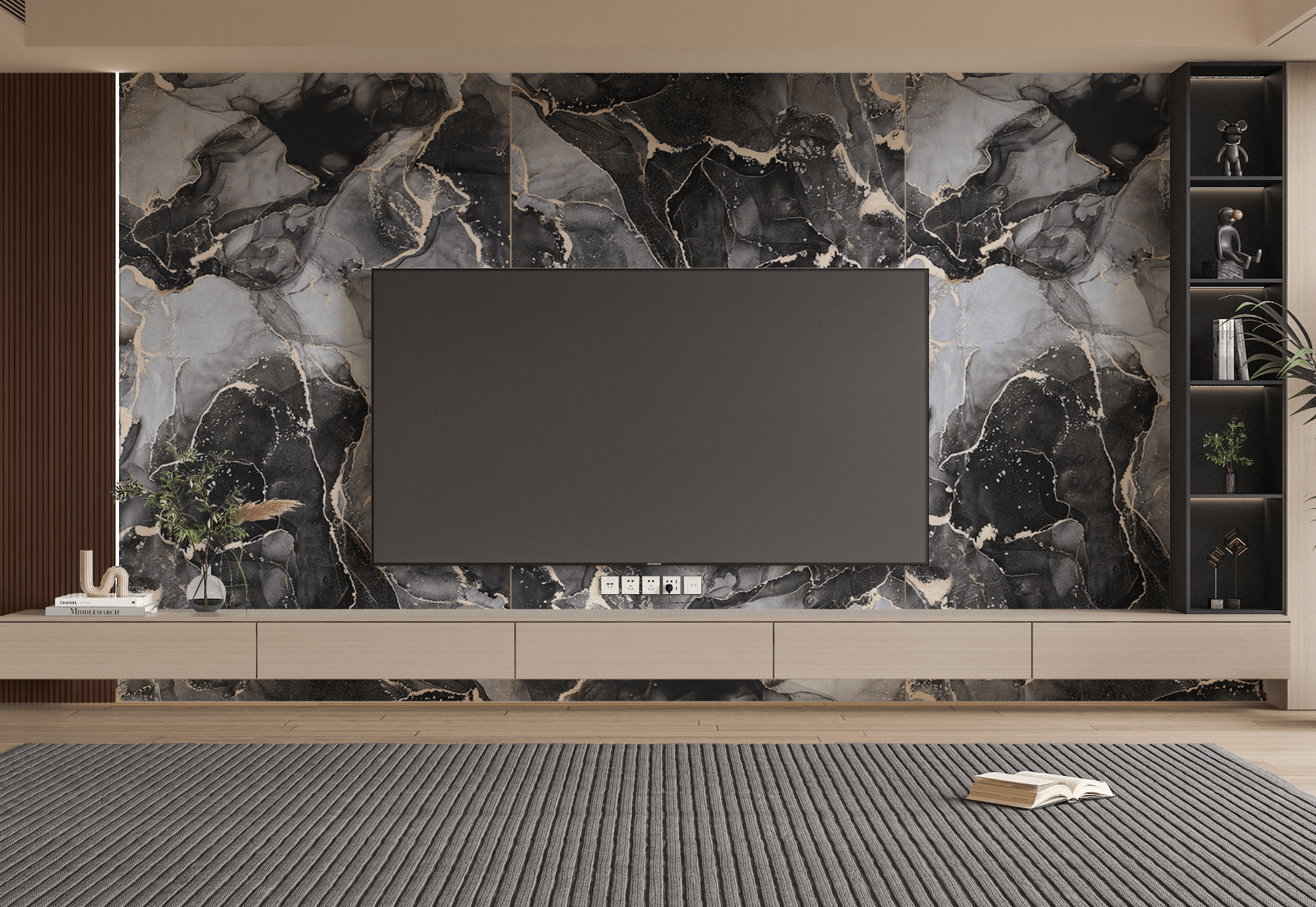PVC 3D MARBLE SHEET GOLDEN ONYX. Wall Decor Center. Living room  with PVC Marble sheets design