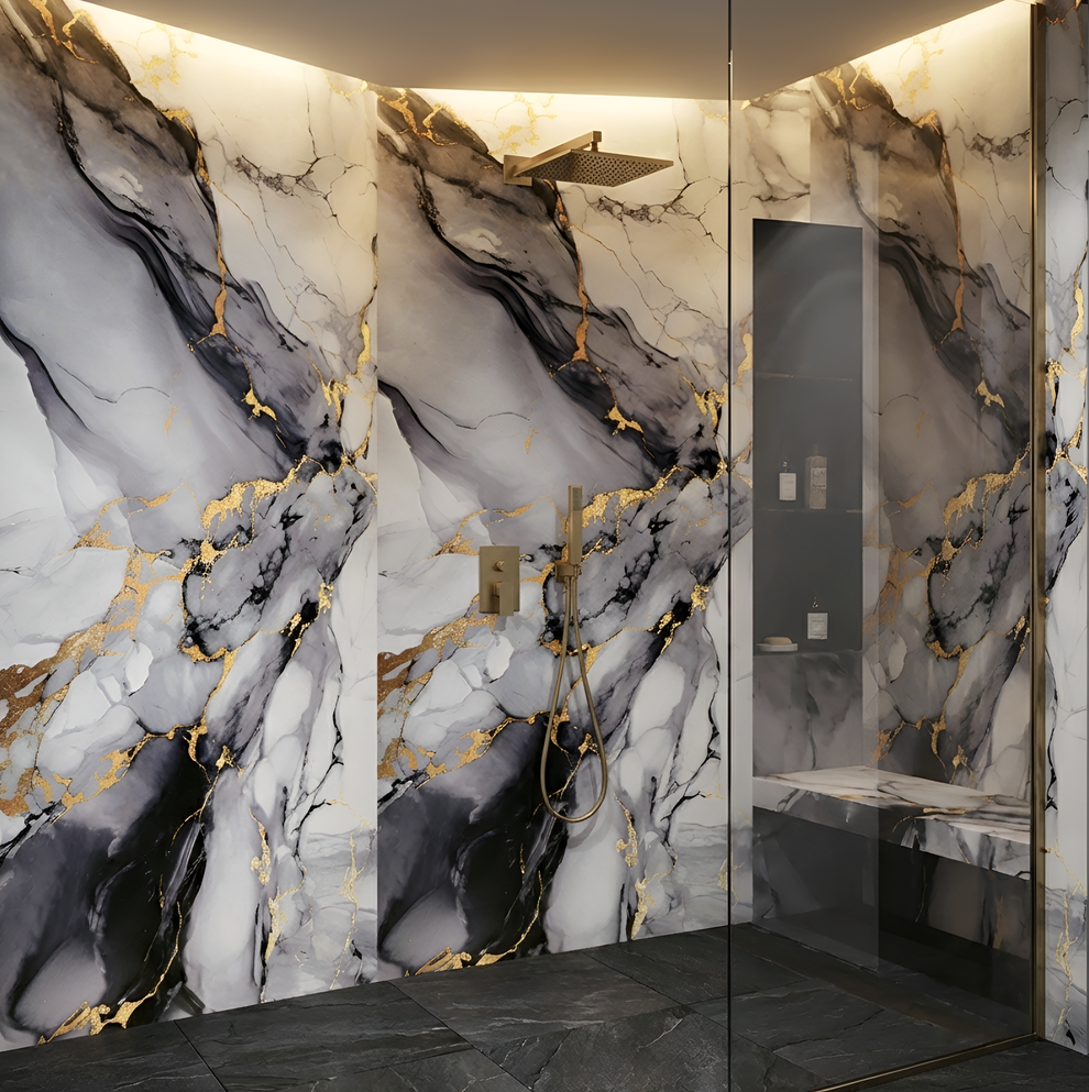Blue Mist PVC Marble Wall Panel (4x8 ft) Waterproof & Fire-Resistant ...