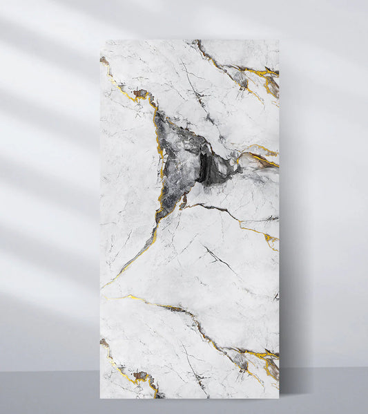 Royal Glacier Gold PVC Marble Wall Panel (4x8 ft) Waterproof & Fire-Resistant | UV Protected (Covers 32 sq. ft)