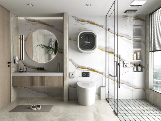 White Gold Royal PVC Marble Wall Panel (4x8 ft) Waterproof & Fire-Resistant | UV Protected (Covers 32 sq. ft)
