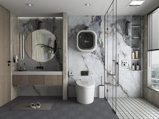 White Grey PVC Marble Wall Panel (4x8 ft) Waterproof & Fire-Resistant | UV Protected (Covers 32 sq. ft)