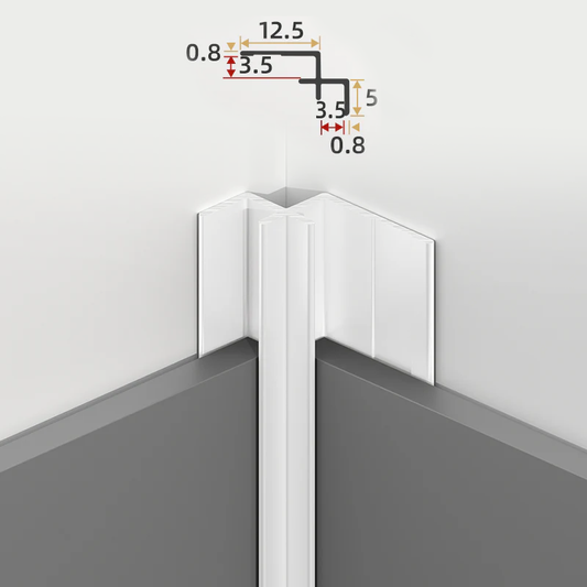 White Aluminium Trim  for PVC Marble Sheets. Inside Corner 