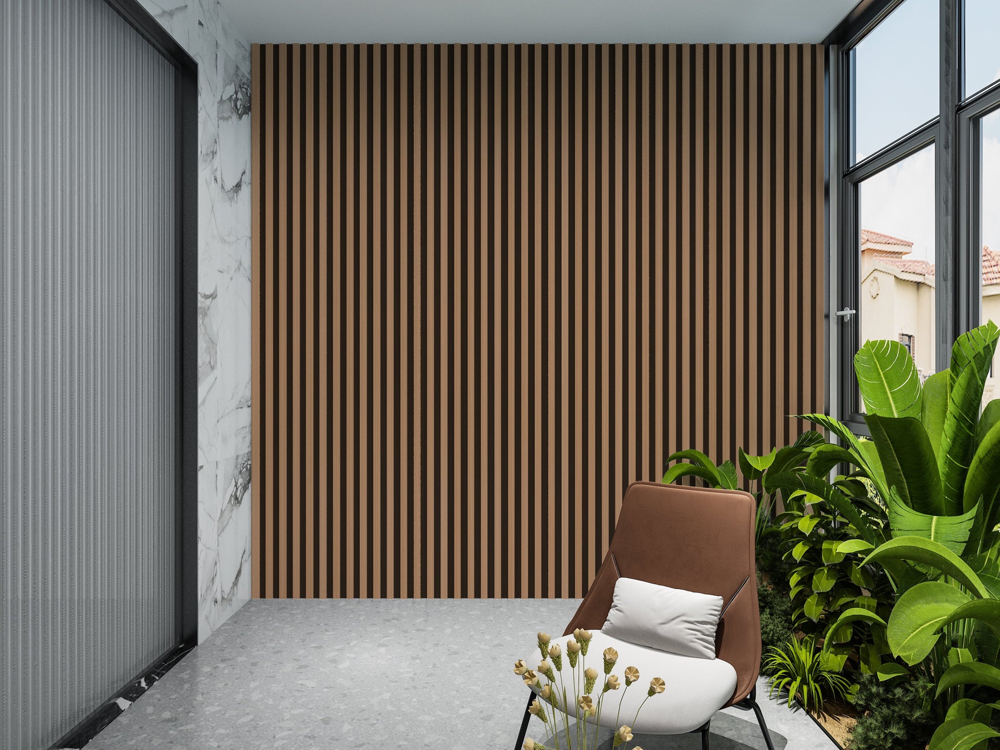 Maple Slate Black WPC Fluted 3D Wall Panels. Wall Decor Center. Balcony Design With WPC Fluted Wall Panels