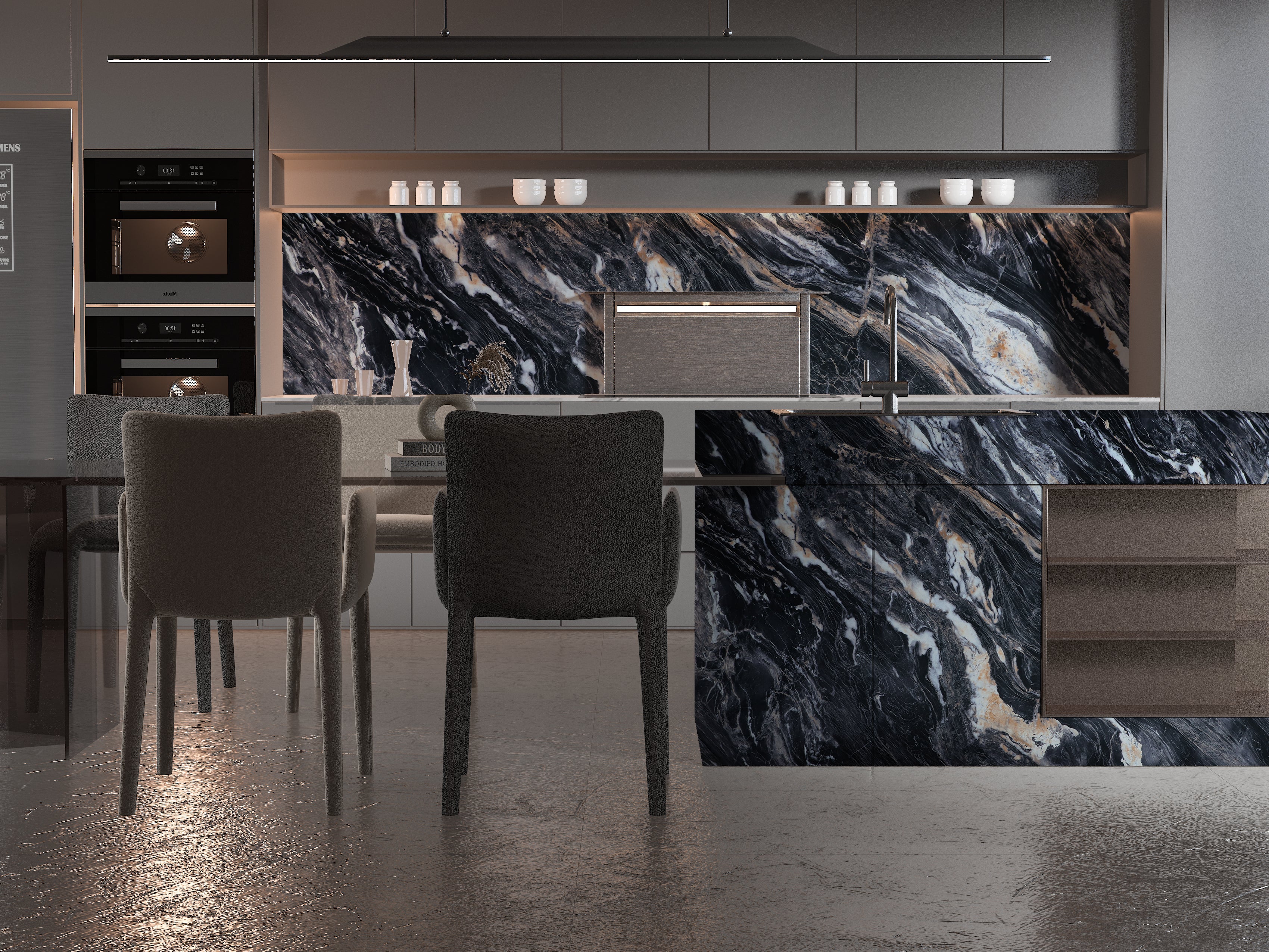 Doral Night Marble PVC Wall Panel 8x4 - Fireproof, Waterproof