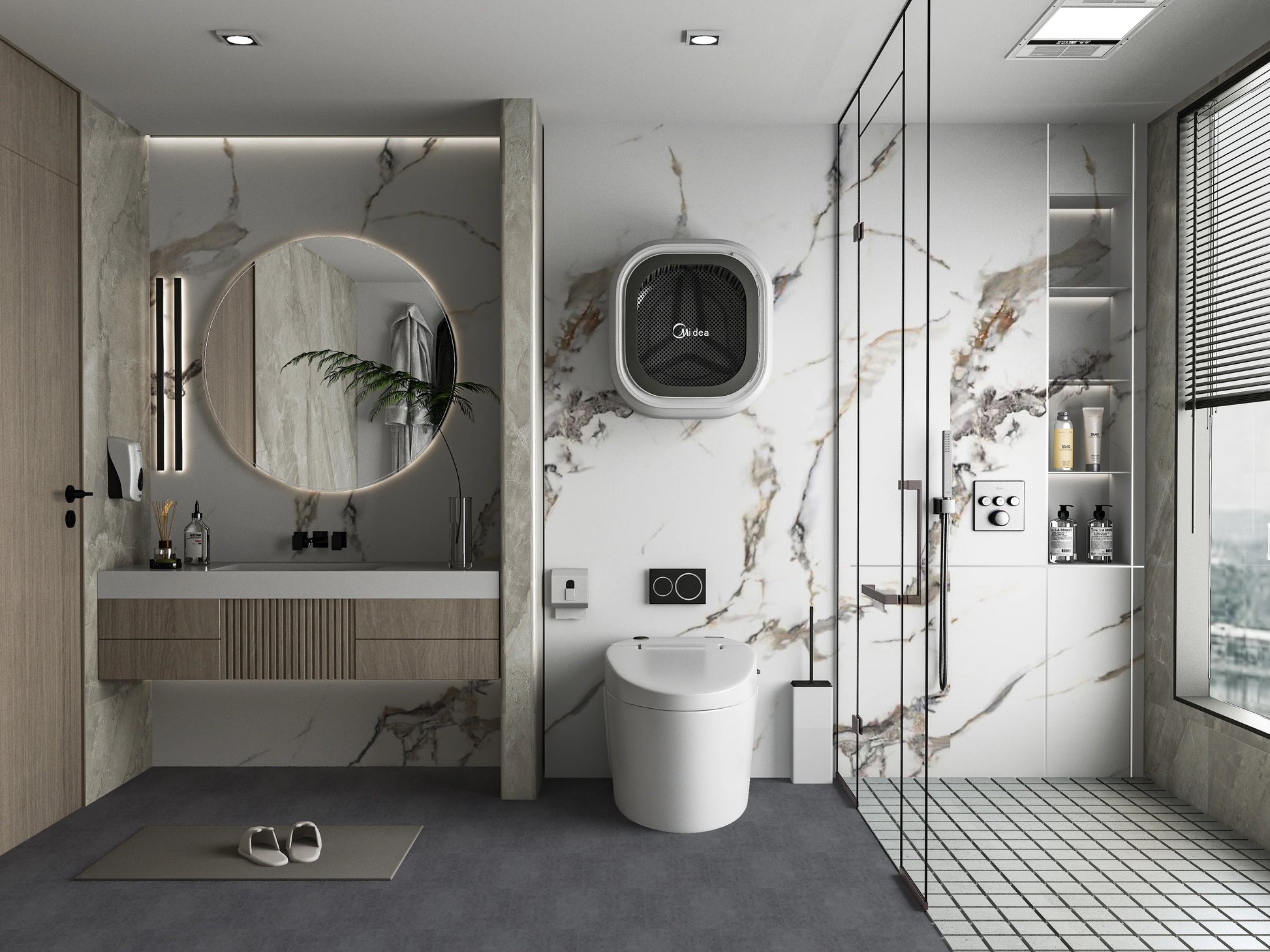 Beige Ibiza 3D PVC Marble Sheets Continuous Pattern - Bathroom
