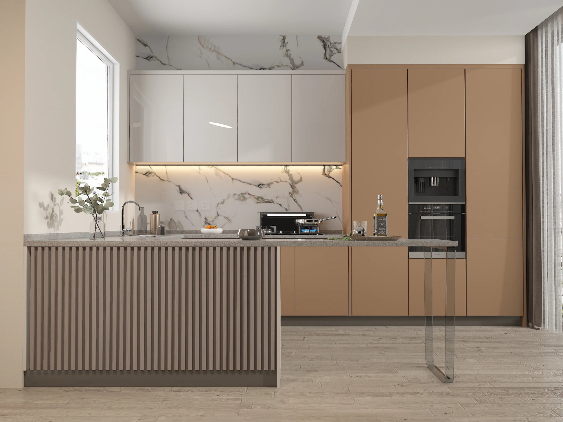 Beige Ibiza 3D PVC Marble Sheets Continuous Pattern - Amazing Kitchen