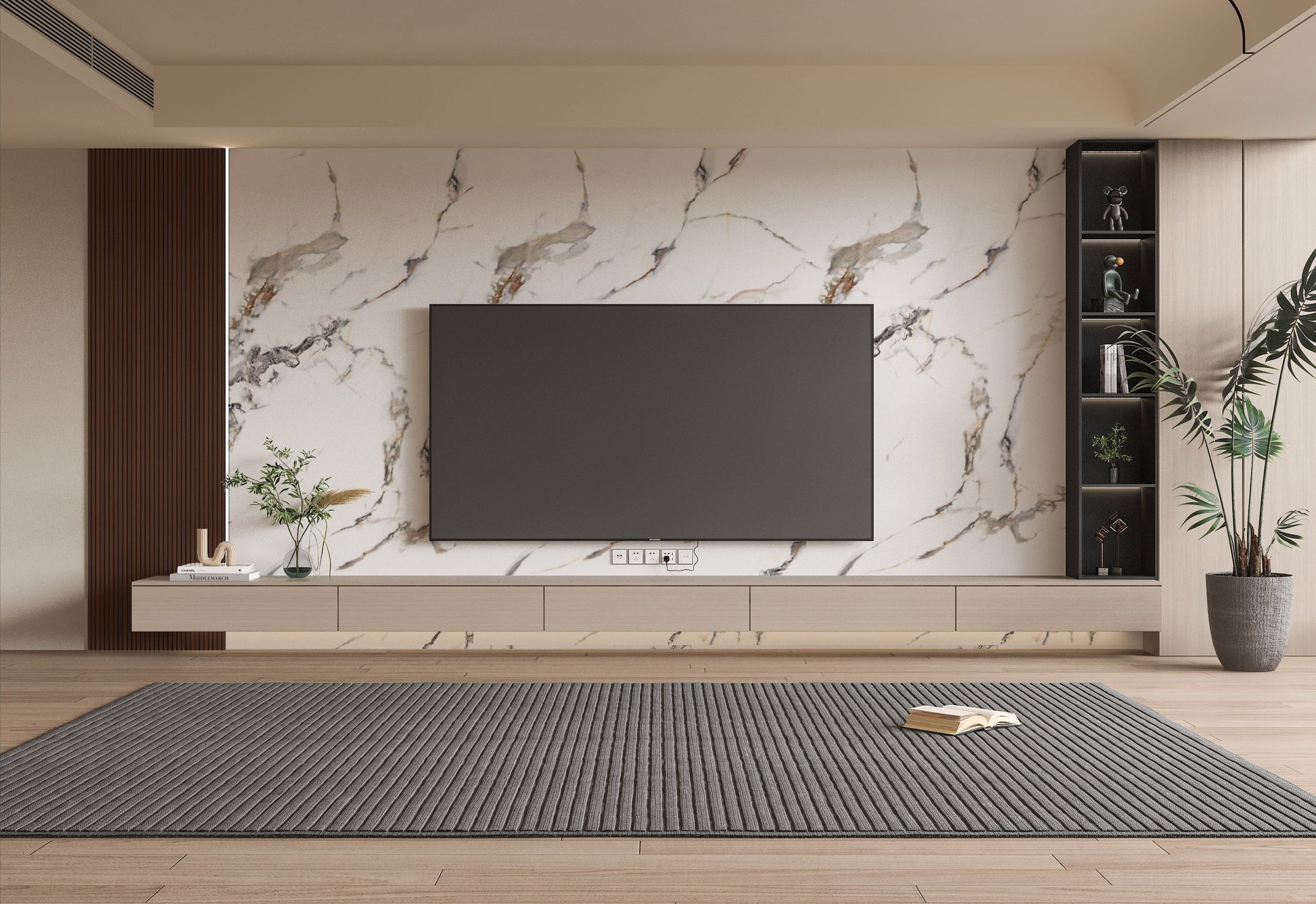 Beige Ibiza 3D PVC Marble Sheets Continuous Pattern - TV Lunch