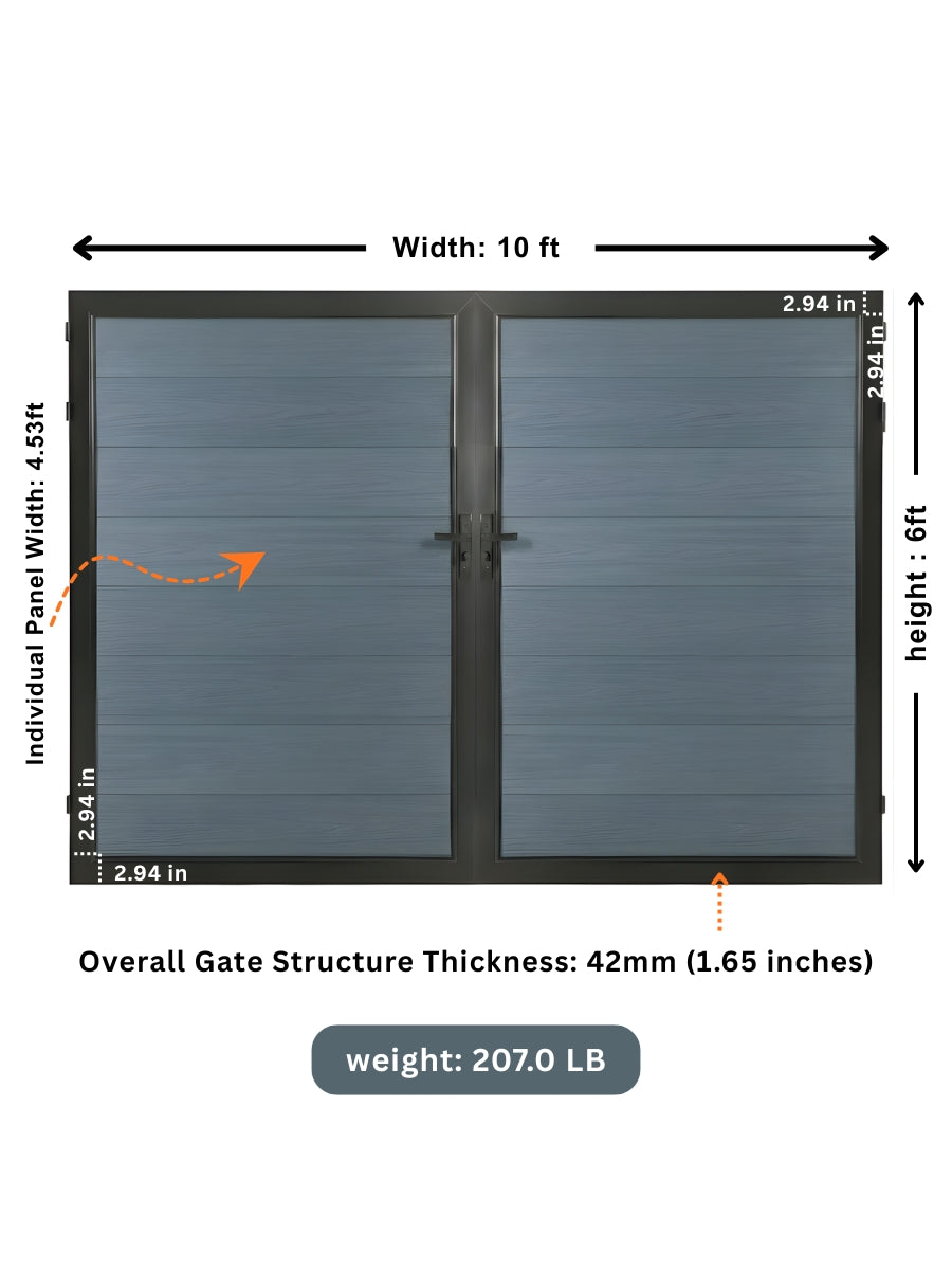 10x6 ft composite panel fence gate light gray durable backyard privacy gate
