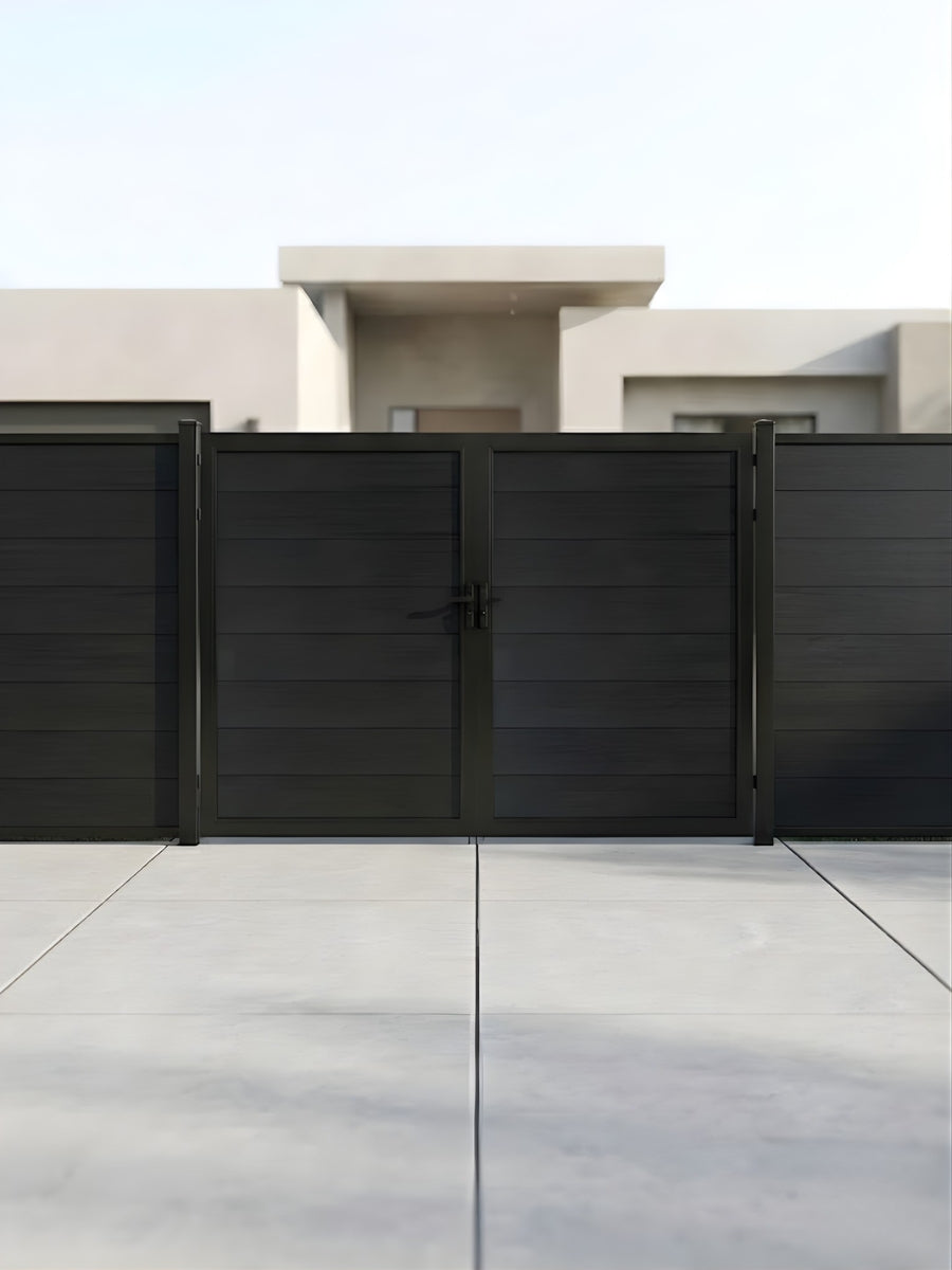 Composite privacy fence gate black color 10 ft wide 6 ft tall