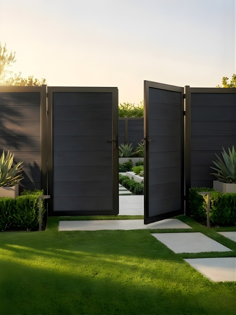 Modern black composite fence gate 10x6 ft waterproof and long lasting