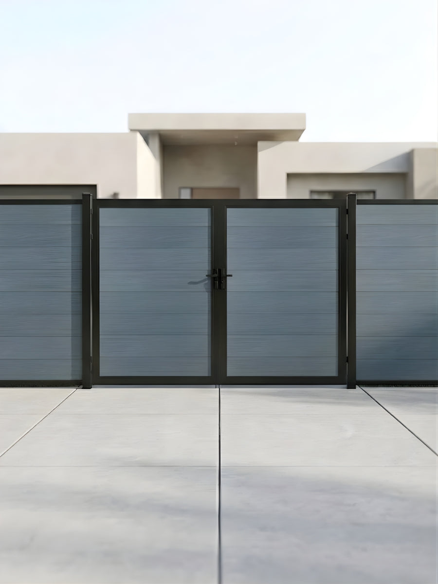 Light gray composite fence gate 10 ft x 6 ft weather resistant outdoor gate