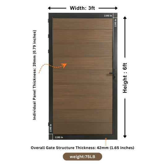 walnut WPC single fence gate 3x6 ft durable composite garden gate