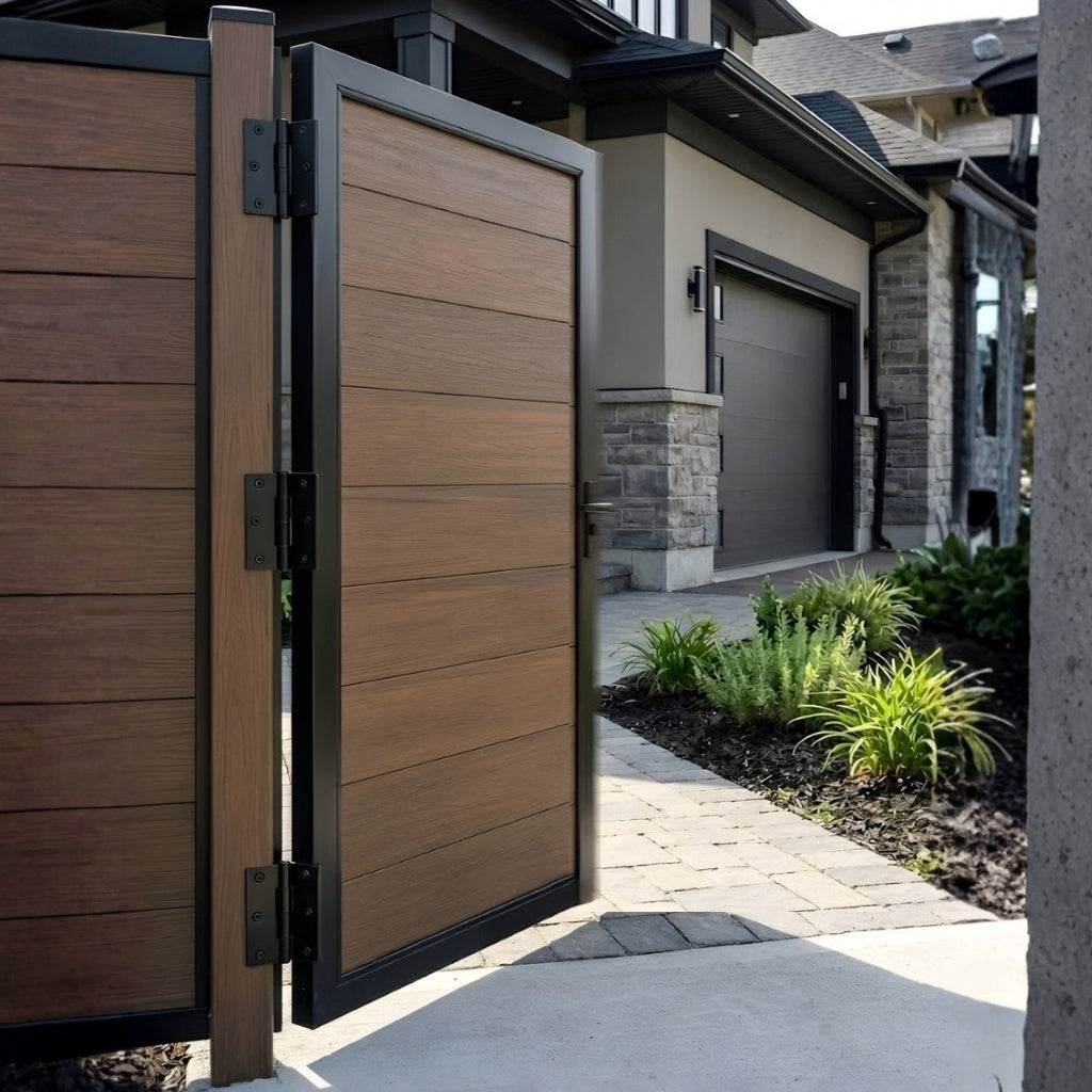 walnut color WPC fence gate 3x6 ft low maintenance composite gate