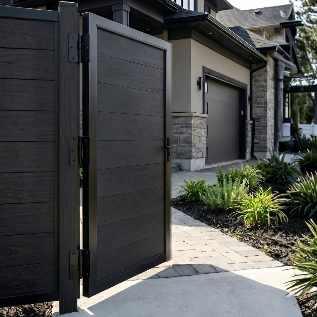 outdoor black WPC fence single gate 3ft x 6ft durable privacy solution