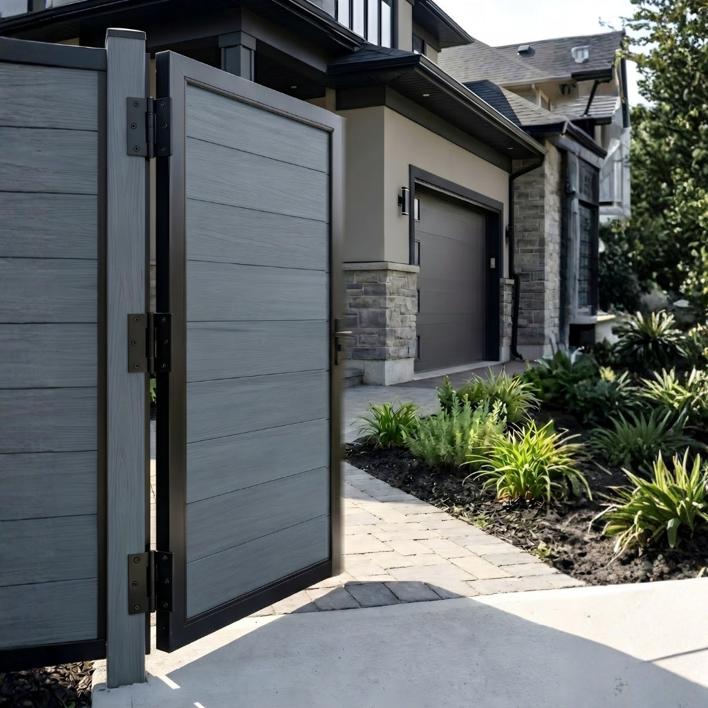 outdoor light gray WPC fence single gate 3ft x 6ft durable privacy solution